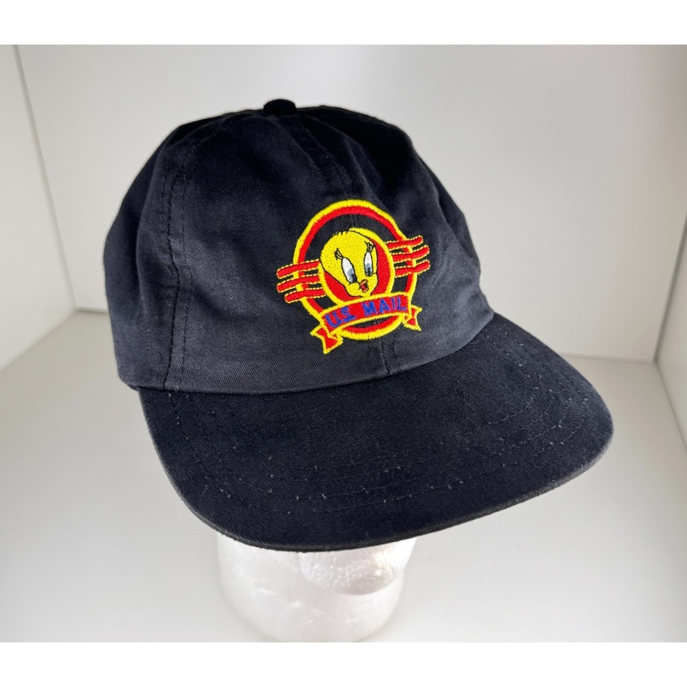 Vintage 90s U.S. Mail Stamp Looney Tunes Black Snapback Hat OSFA Mens USA Made